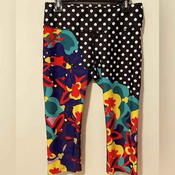 Party Polka Dot and Floral Triflare Leggings Womens L - Picture 1 of 7
